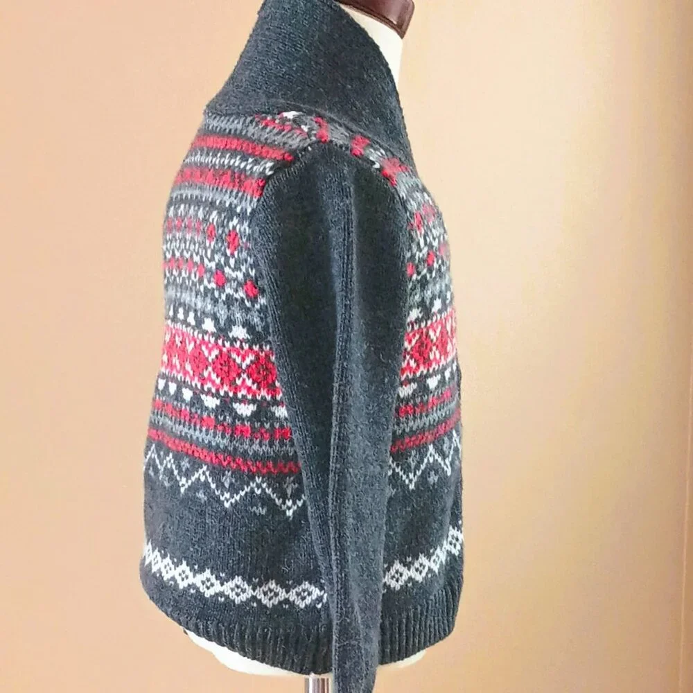 Oshkosh B'gosh Fairisle Cardigan Sweater 24M Gray and Red Shawl Collar